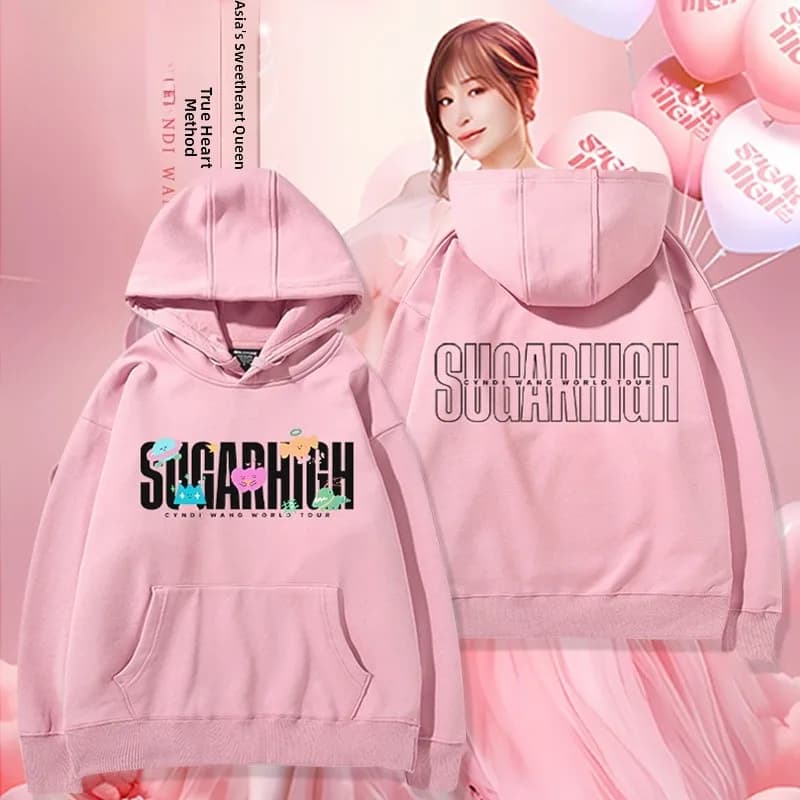 Felpa con Cappuccio SugarHigh Wang Xinng Concert Tour, Abbigliamento Streetwear Casual, Manica Lunga Comoda in Misto Cotone e Poliestere
