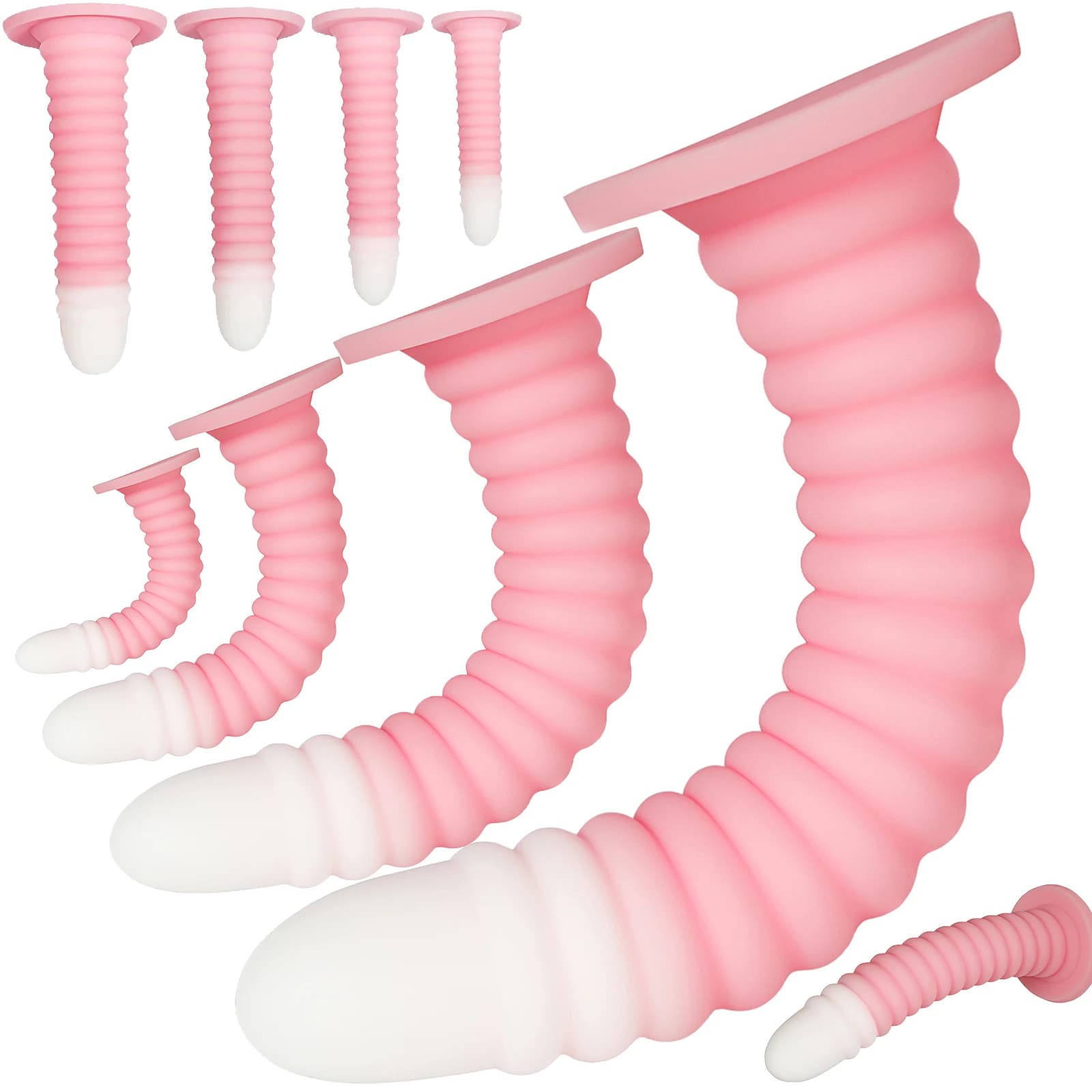 Gradient Pink Anal Plug Massager With Threaded Suction Cup Rear Multi-size Unisex Extra Long Anal Plug Adult Erotic Sex Toys
