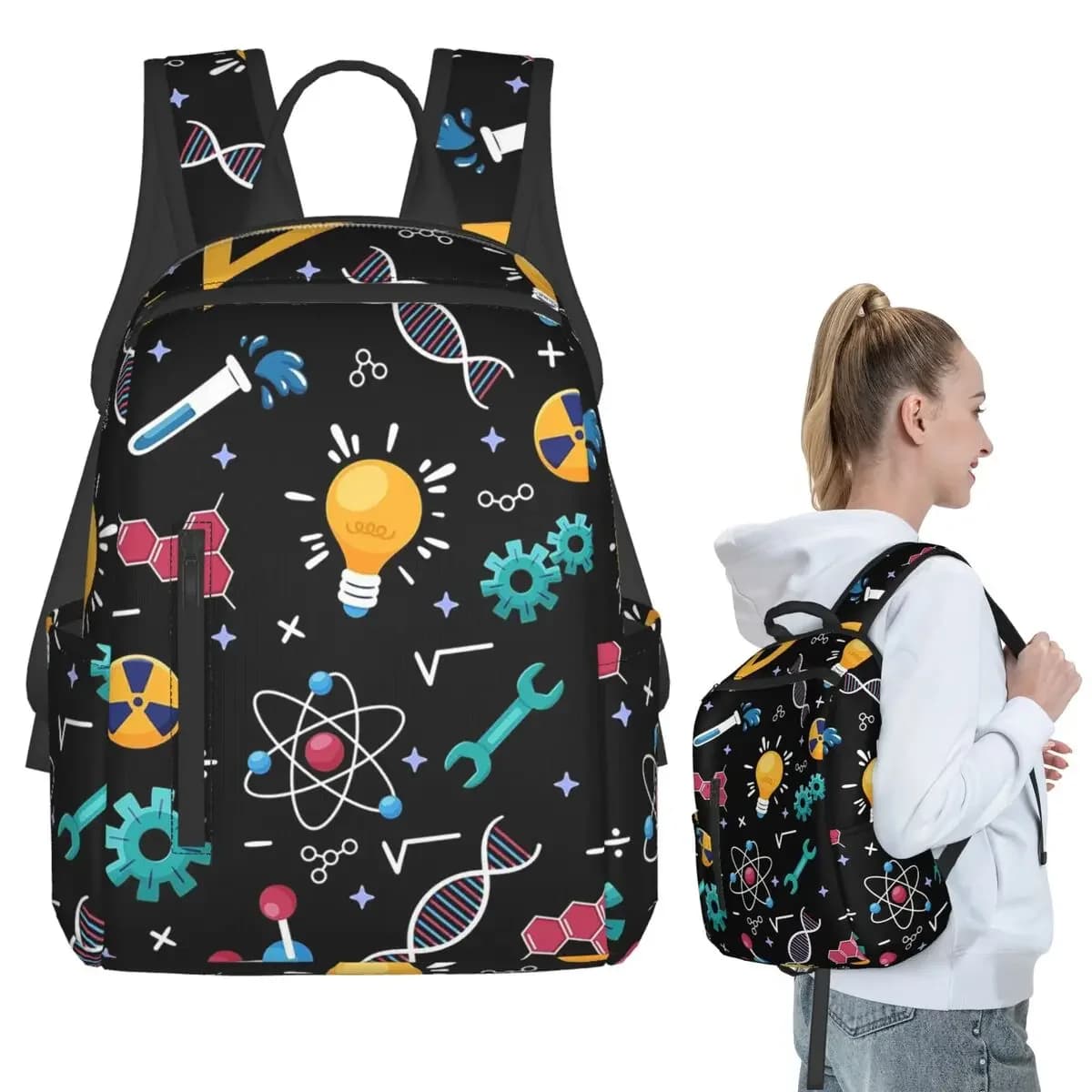 STEM Icons Pattern Science Engineering Backpack Student BookBag Kids School Bag Laptop Shoulder Bags Boys Girls