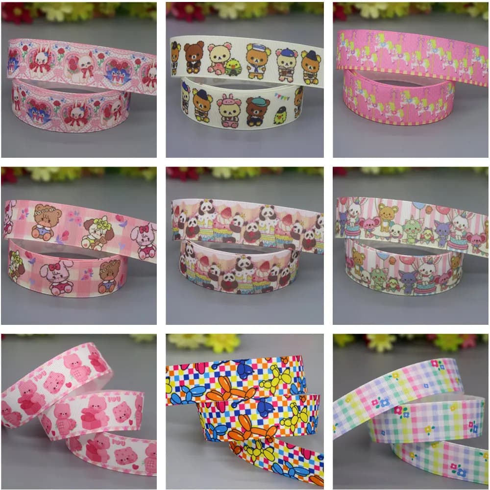 DHK 50yards Japan Cartoon Bear Fruit Dog Fruit Printed Grosgrain Ribbon Accessories Decoration Collar DIY Sewing Craft S2563