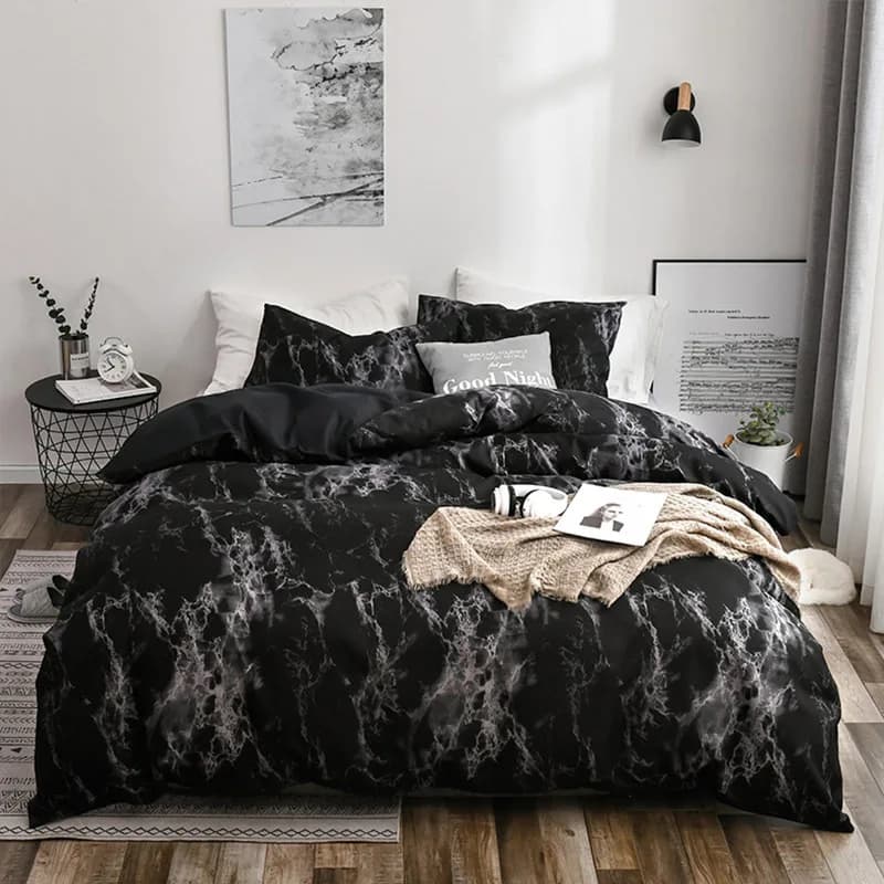 Set duvet with 3 piece marble pattern print, soft and delicate bedding set on the skin includes 1 duvet and 2 pillowcase