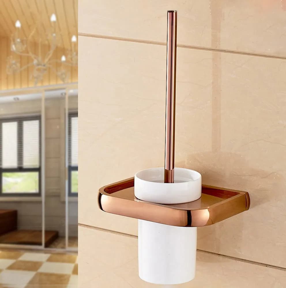 Set di scopino e porta scopino per WC a parete in ottone rame oro rosa Set di accessori per il bagno con tazza in ceramica bianca aba869