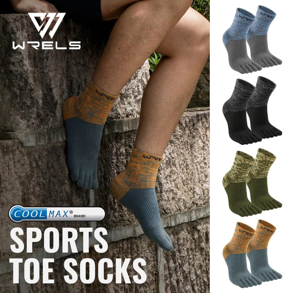 WRELS 1/2/3 paia di calzini COOLMAX a cinque dita per uomo e donna, calzini sportivi da corsa, traspiranti, ad asciugatura rapida, morbidi, a compressione, per sport