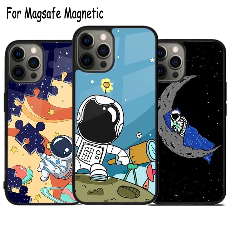 Custodia per telefono con ricarica wireless spaziale astronauta per iPhone 17 Air 15 16 16e 14 13 11 12 Pro Max Plus Magsafe copertura paraurti magnetica