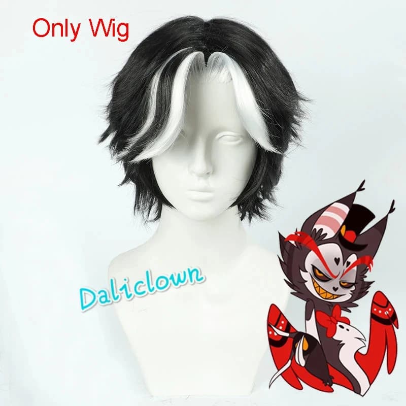 Costume Cosplay CyHusk, Uniforme con Parrucca, Anime Hazbin Hotel, Costume per Festa di Halloween, Completo Nero con Orecchie e Accessori
