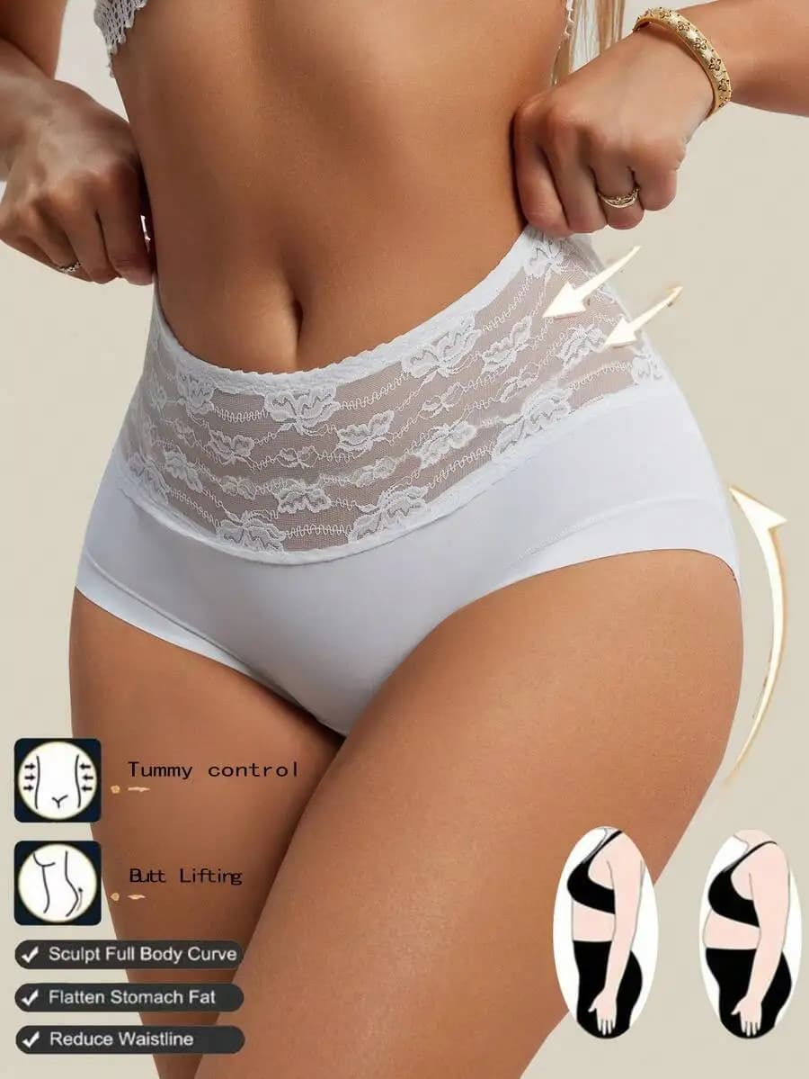 High-Waisted Seamless Lace-Edged Shapewear Panty For Women With Tummy Control And Butt Lifting Effect
