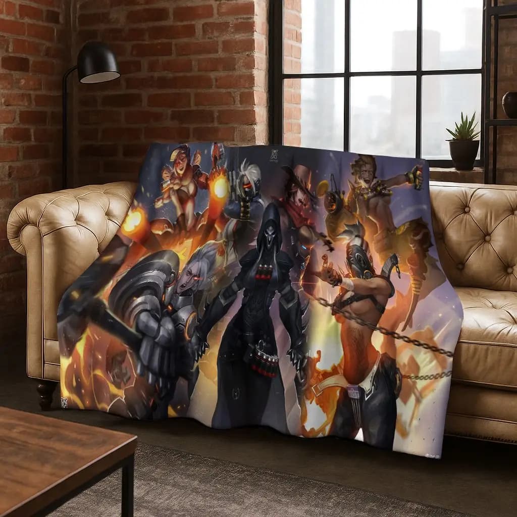 Game OW Overwatch D.VA Mei Reaper Coperta di flanella 3D cartone animato, coperta morbida e accogliente per la casa, camera da letto, divano letto, copertura da picnic, regalo