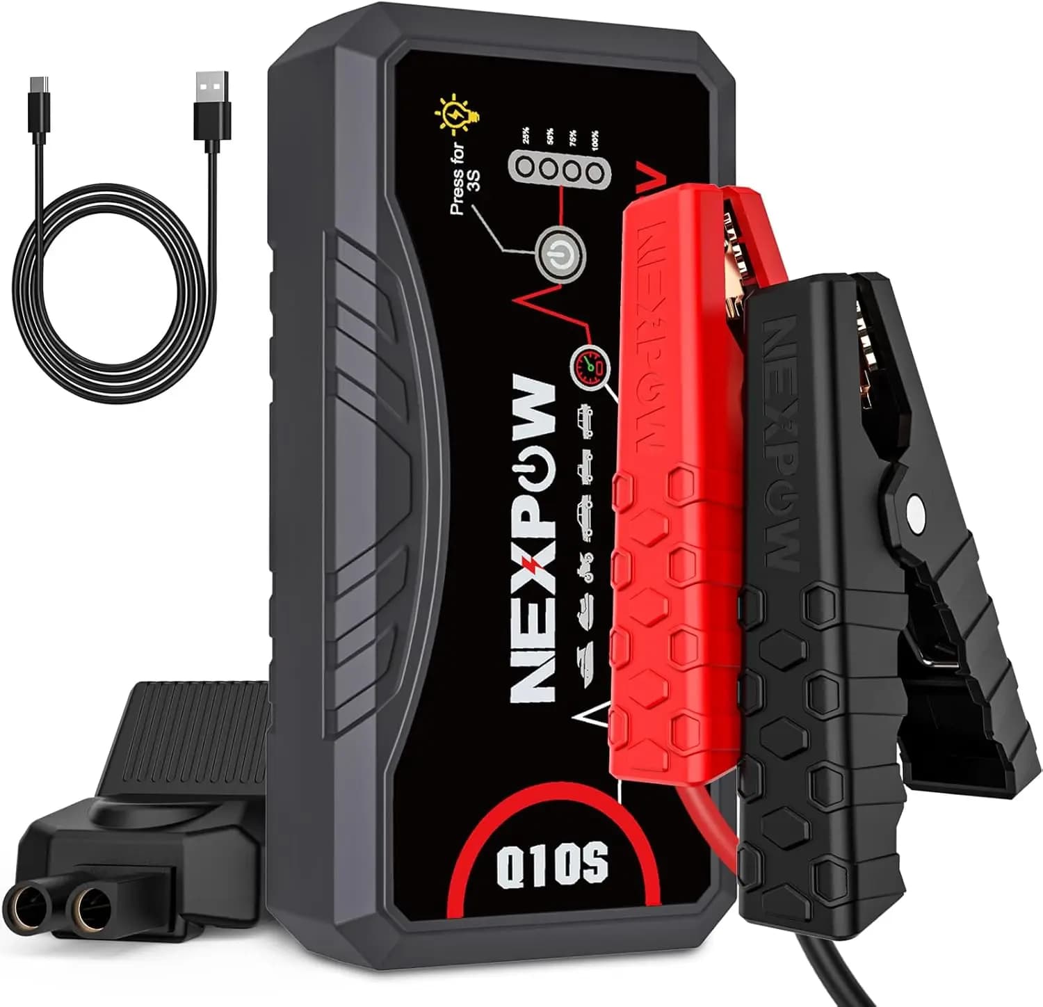 Avviatore di Emergenza per Auto 2026 Aggiornato, 3000A di Picco, per Motori a Benzina 9.0L e Diesel 7.0L, Portatile con USB QC3.0