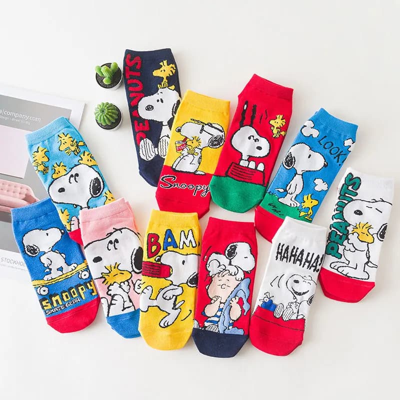 Nuovi Calzini Estivi per Bambini con Disegni Anime e Cartoni Animati, Calzini Corti a Tubo con Snoopy, Calzini da Donna