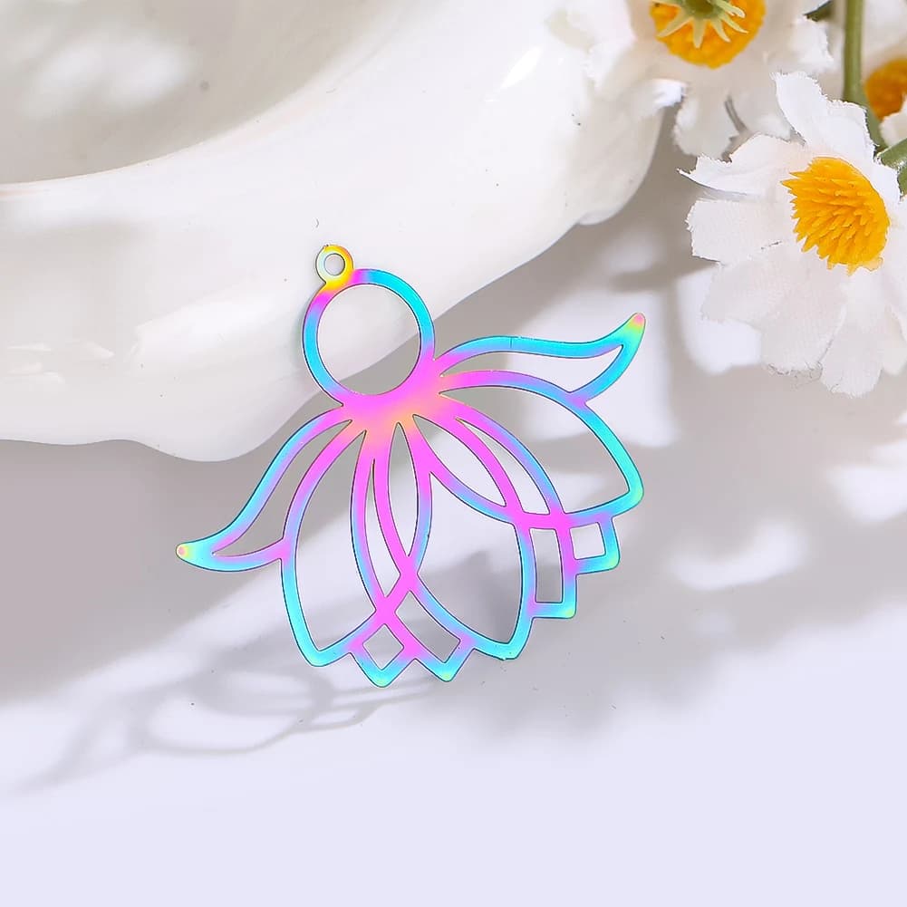 4PCS Colourful Stainless Steel Flower Shape Pendant DIY Wind Chime Accessories Rainbow Making Garden Courtyard Hanging Ornament