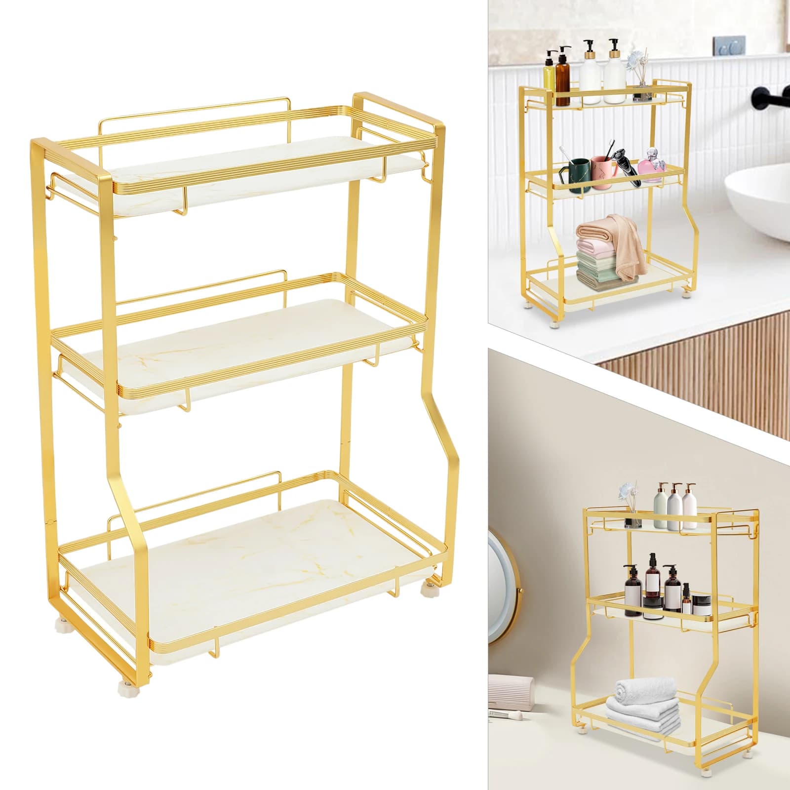 3-level bathroom support organizer, 2205 pounds/ gilded object shelf for toiletries and cosmetics
