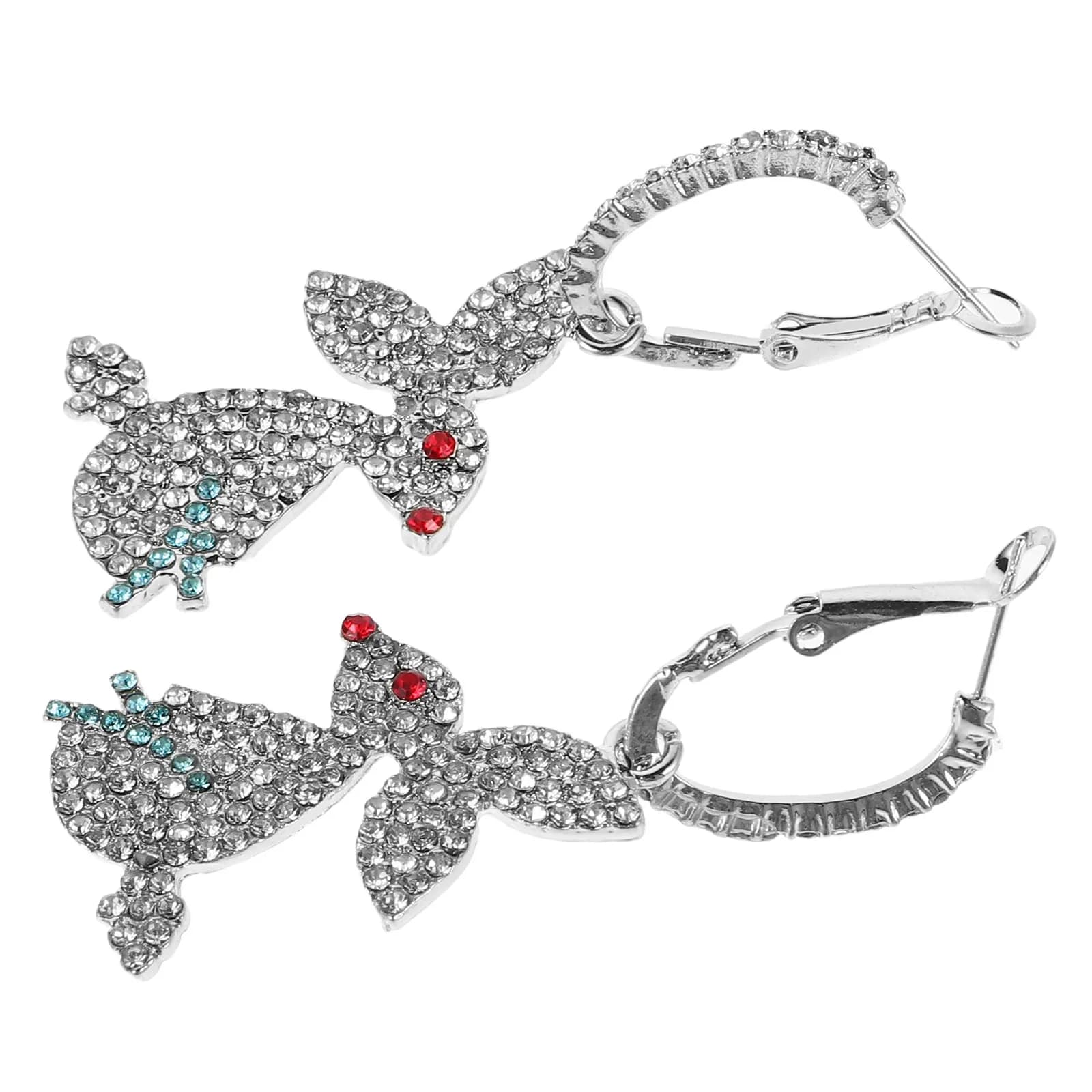 1Pair Rabbit Earrings Full Encrusted Design Long Drop Luxurious Style for Women Unique Trendy Fashion Statement Accessories