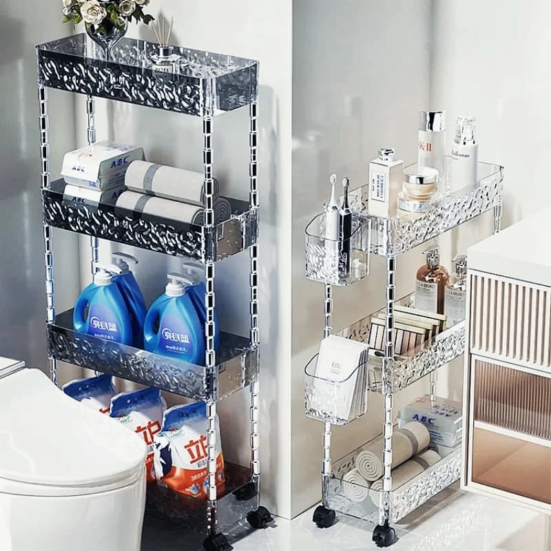 Carrello da bagno modello ghiacciaio - Scaffale portaoggetti per WC dal pavimento al soffitto Scaffale organizer salvaspazio multipiano per bagno