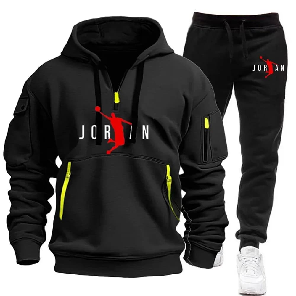Ordinary Mens Casual Zip Hoodie Suit Loose Soft Multi Pocket Joggers Indoor Outdoor Leisure All Season Basic Garment