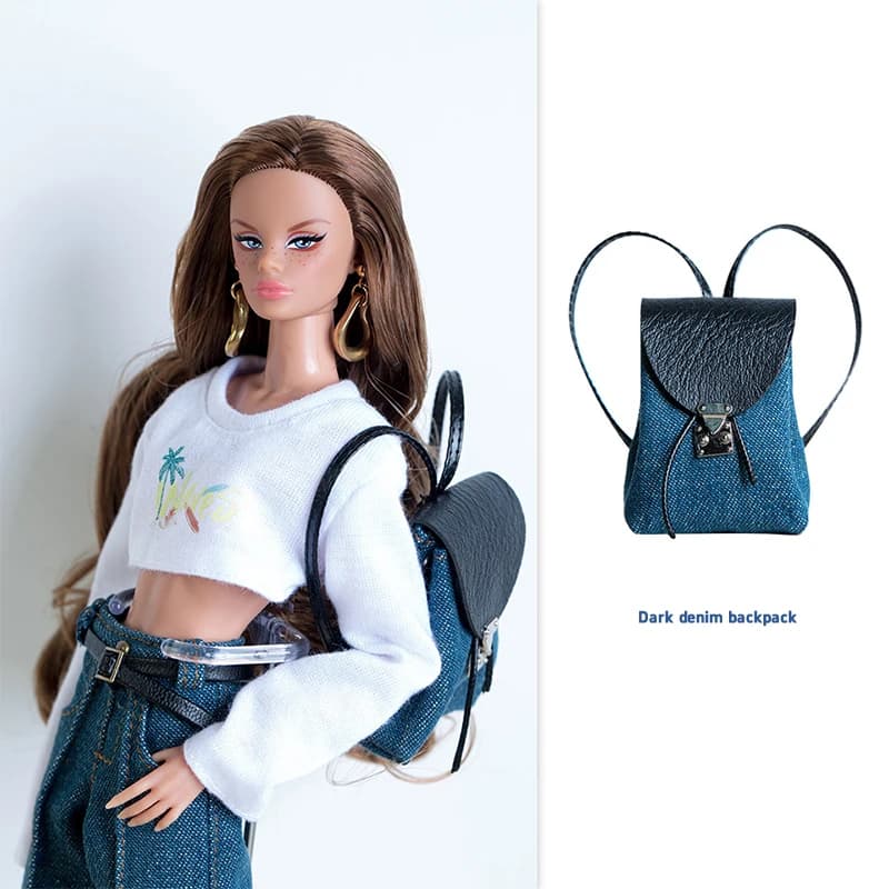 Set di vestiti in denim per bambole alla moda, abbigliamento casual e accessori per bambole supermodella, gilet, gonna, borsa, scarpe in stile western per bambole da 12 pollici