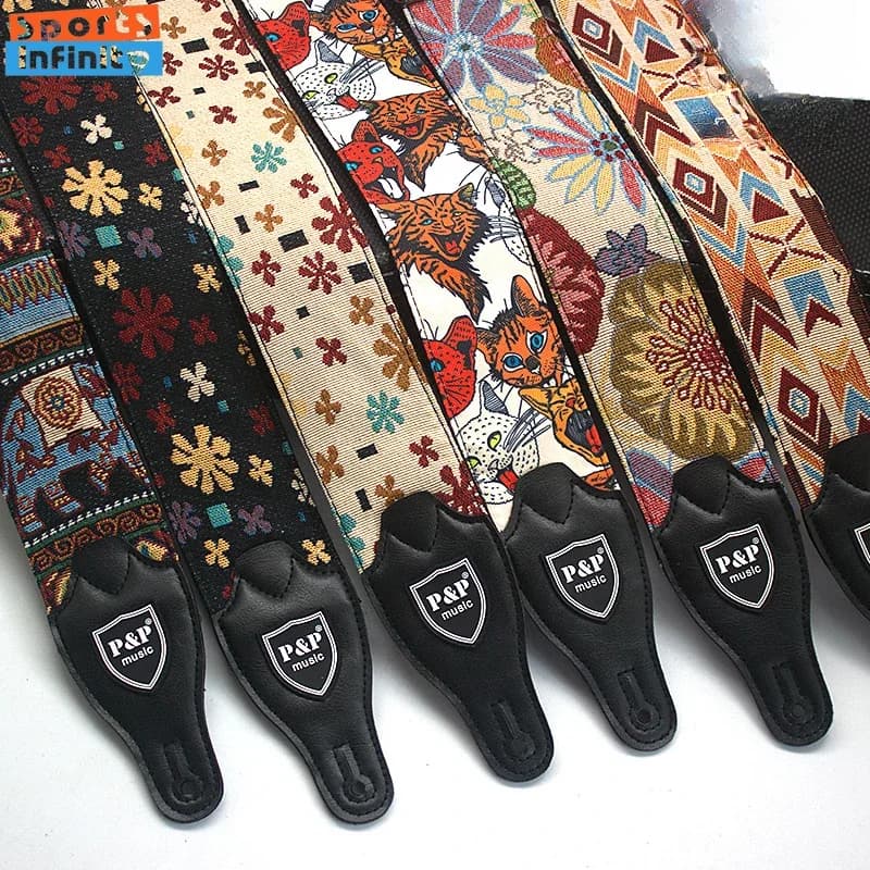 Tracolla per chitarra ricamata di alta qualità Tracolla per chitarra elettrica acustica regolabile Tracolla per basso ukulele Accessori per chitarra