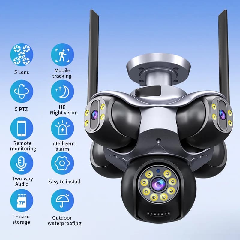 Telecamera IP Dome PTZ Wireless a Colori 20MP con 5 Lenti, Rilevamento Umanoide AI, Sicurezza Domestica, Monitoraggio Bambini
