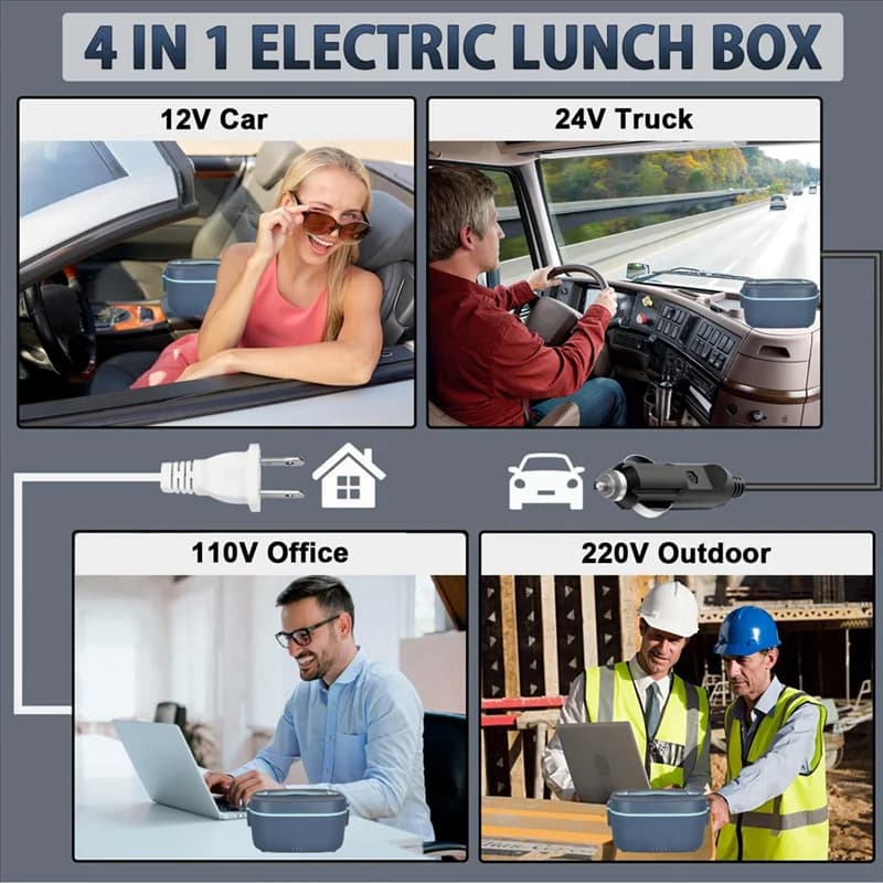 AC17-100W Scatola per il pranzo riscaldata elettrica 4 in 1 Scatola per il pranzo calda per adulti Scatola per il pranzo riscaldata da uomo Scatola per il pranzo riscaldata a doppia copertura Spina americana
