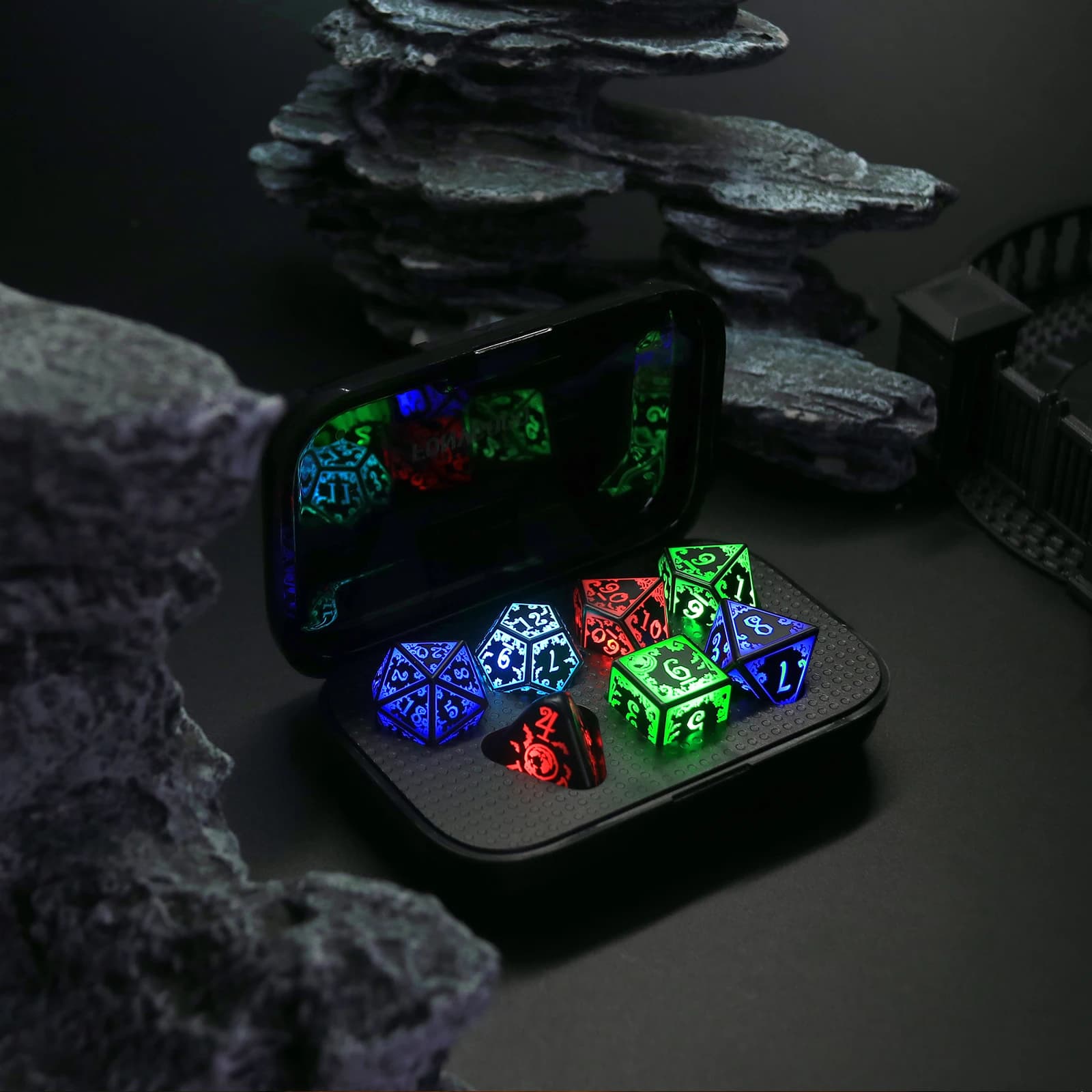 Set di Dadi LED Ricaricabili Wireless per Dungeons and Dragons, Dadi Luminosi per Giochi di Ruolo