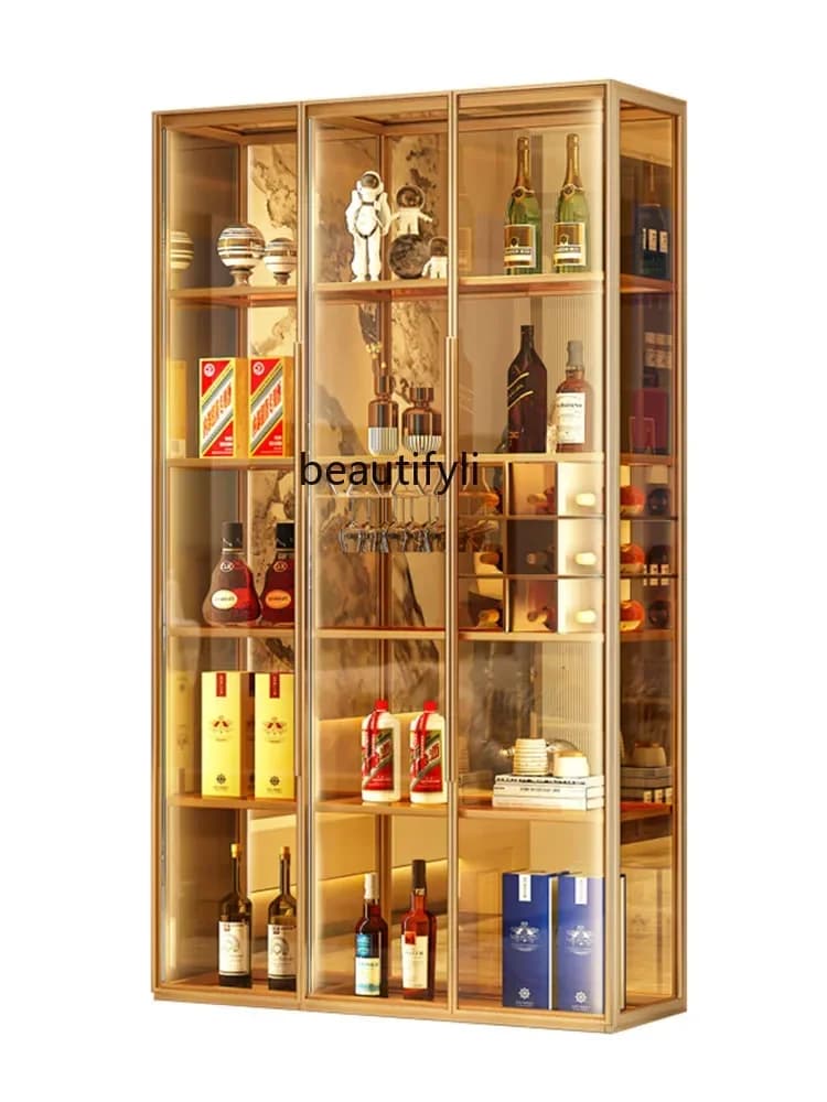 Vetrina per vino in vetro di lusso leggero, semplice e moderno mobiletto laterale a parete per uso domestico