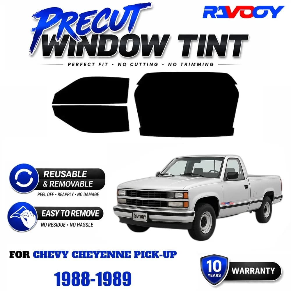 RAVOOY Precut Window Tint, Reusable Removable EPU Film, Custom Fit for Chevy Cheyenne Pick-up 1988-1989, UV Heat Protection