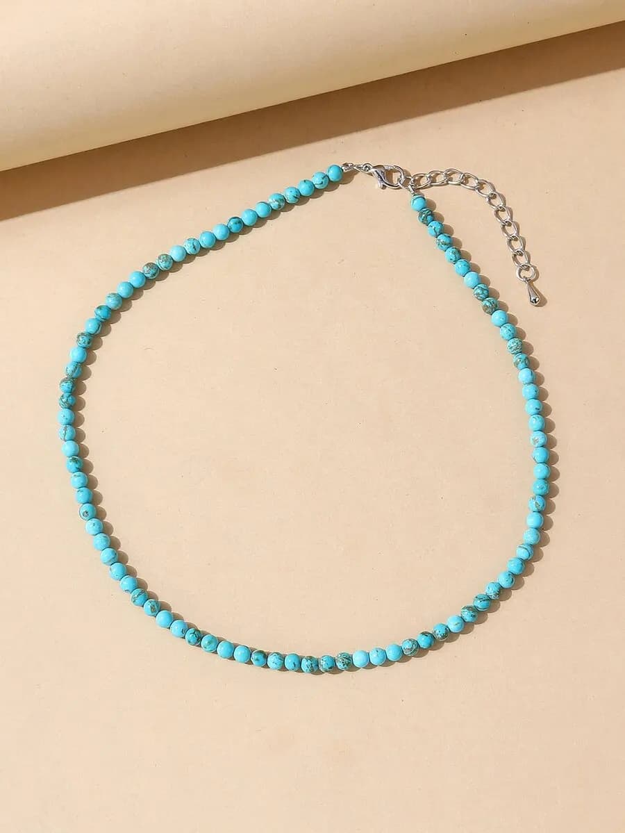 1pc Elegant Fashion Natural Stone Beaded Necklace, Suitable For Women's Daily, Party And Vacation Wear. The Natural Stone Colors