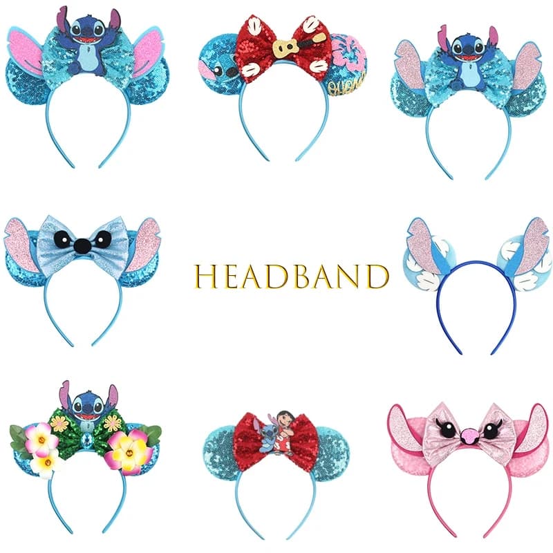 HEROCROSS Graziose fasce per capelli Stitch per ragazze, fasce per capelli con fiocco di paillettes, copricapo da donna a forma di angelo, accessori per capelli con orecchie per bambini, regalo di Carnevale