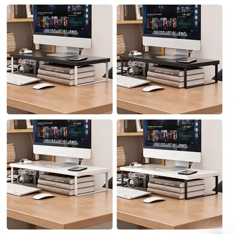 Elevated Desktop Monitor Riser Stand, Desktop Computer Storage Organizer for Home Office Desk Space‑Saving Arrangement