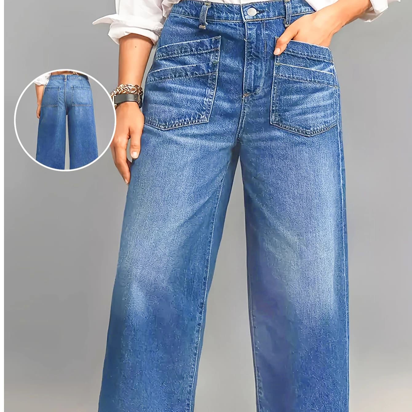 Trendy Women Jeans Plus Size Jeans High Rise Stretch Denim Pants Loose Fit Wide Leg Trousers Curvy Casual