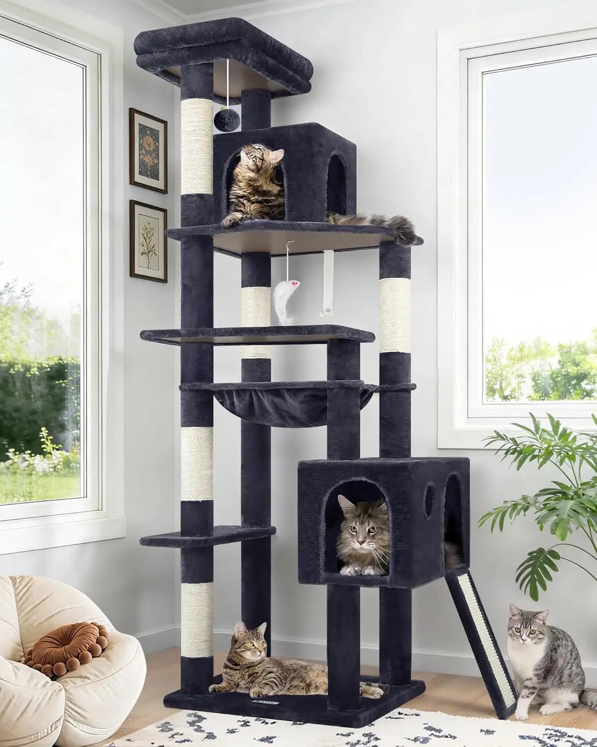 Albero per gatti resistente da 70 pollici con tiragraffi, amaca e condominio per gatti da interni - Grigio scuro