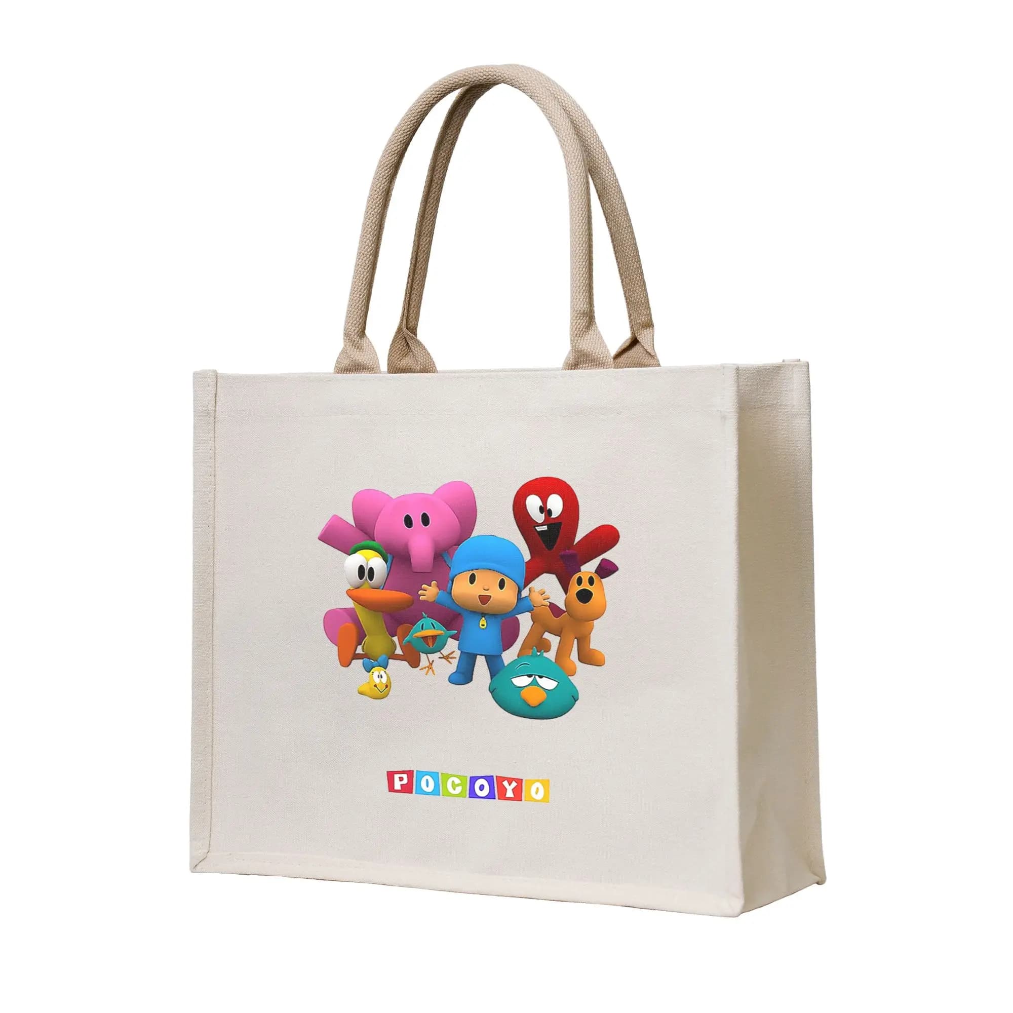 Buon Compleanno Ragazzo-Ragazza-Pocoyo! Borsa tote pieghevole in tela per ragazze, borsa a tracolla da viaggio, per cuscini decorativi e shopping