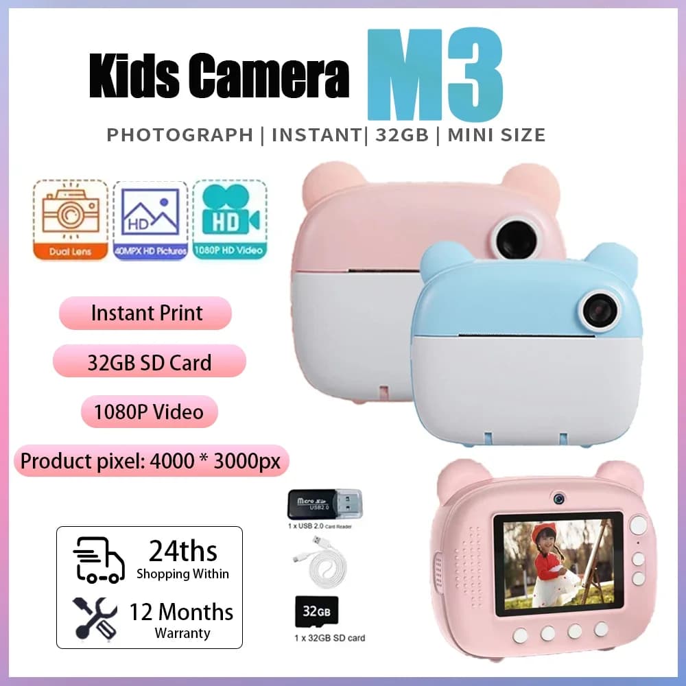 Digital Camera for Children with Print Instant, Thermal Camera for Children, Print Immediately Photo, Video Camera Toy