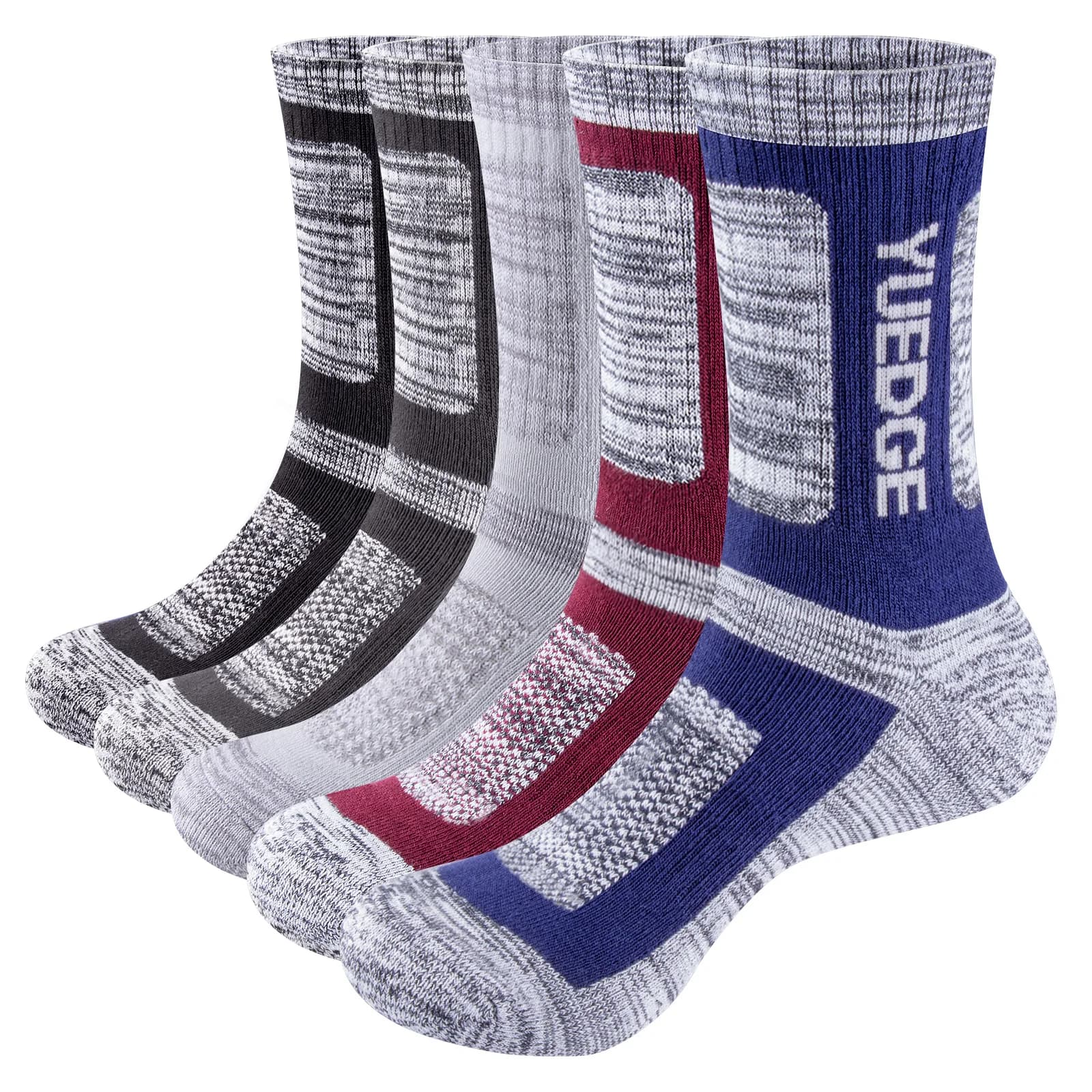 YUEDGE Calzini da uomo in cotone traspirante imbottito da lavoro per equipaggio Sport Escursionismo Calzini sportivi Calzini termici invernali 5 paia 37-46 EU