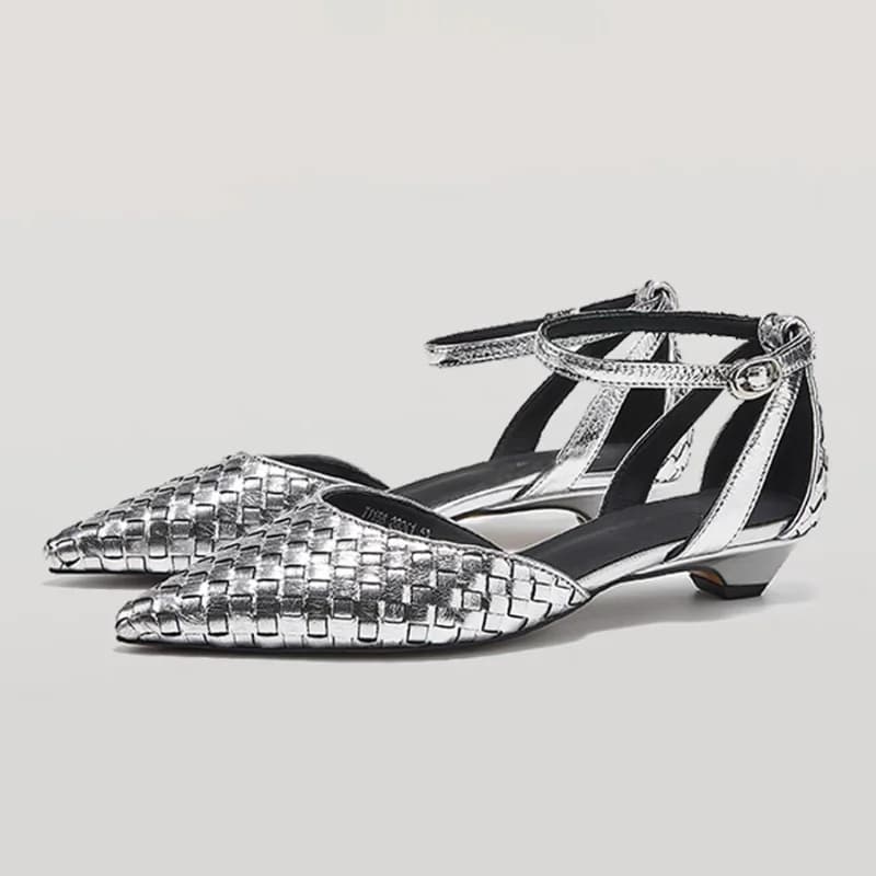 Punta a punta Tacchi bassi Donna Sandali eleganti Scarpe Donna 2025 Designer estivo Nuove scarpe in tessuto sexy Abito Sandali di marca Muje