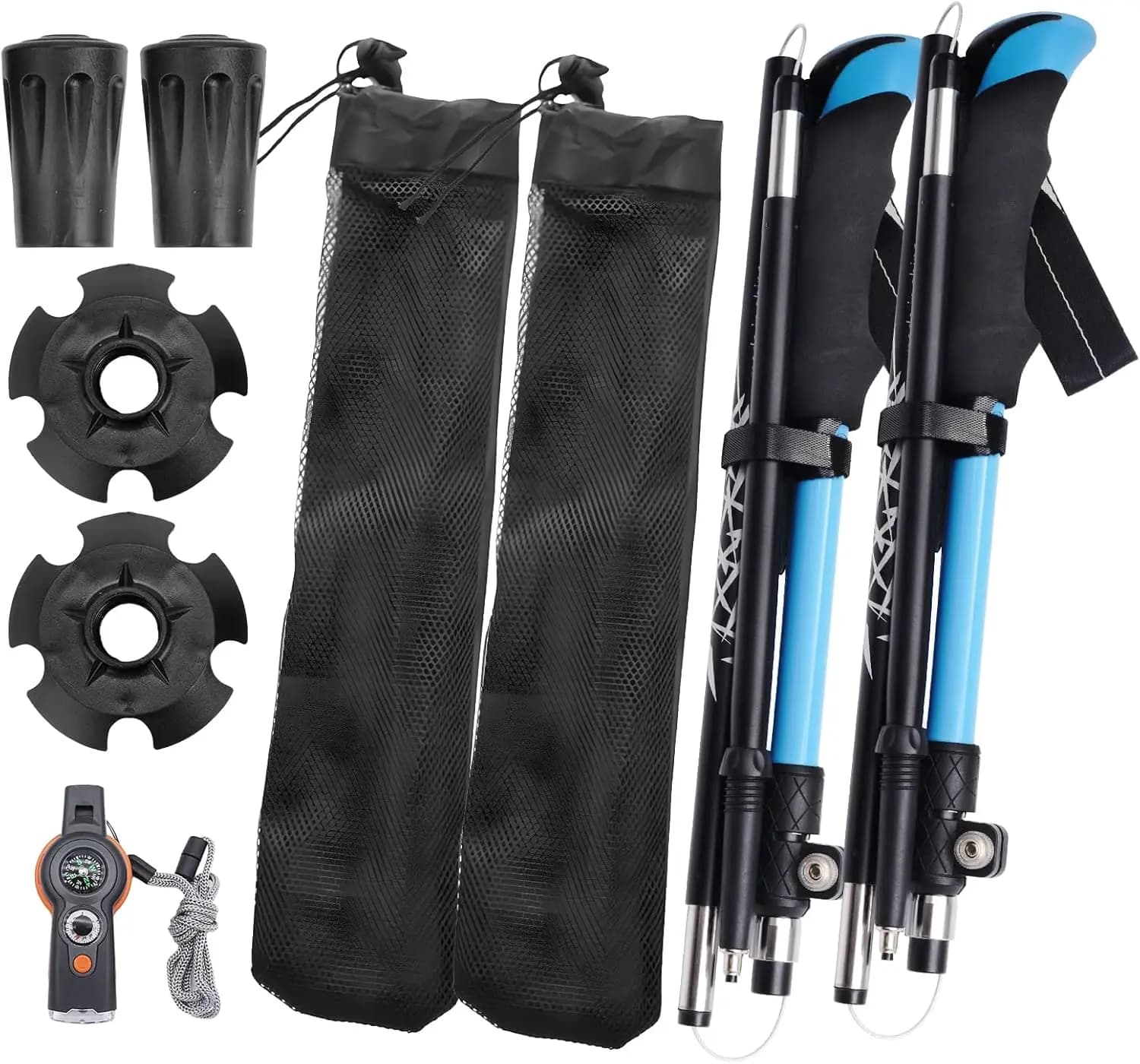 Foldable hiking poles with compass, light and adjustable walking poles for hiking, snow and mountain – Durable equipment for men