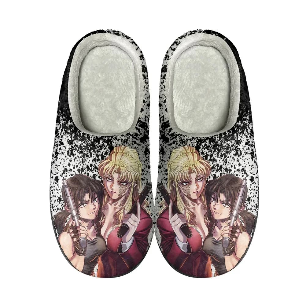 Anime Black Lagoon Printed Custom Slippers, Comfortable Cotton Slippers For Unisex