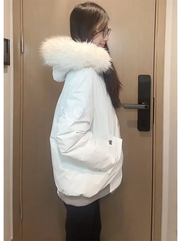 Retro American Hooded Quilted Cotton Jacket Thick Warm Fur Collar Korean Style Loose Workwear Bread Coat Female Spring Autumn...