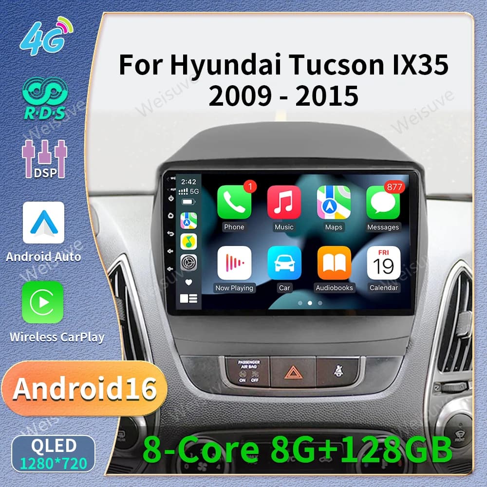 Android 16 Carplay Auto For Hyundai iX35 2009 - 2016 Car Radio Player Multimedia Stereo Navigation Head Unit 2Din GPS