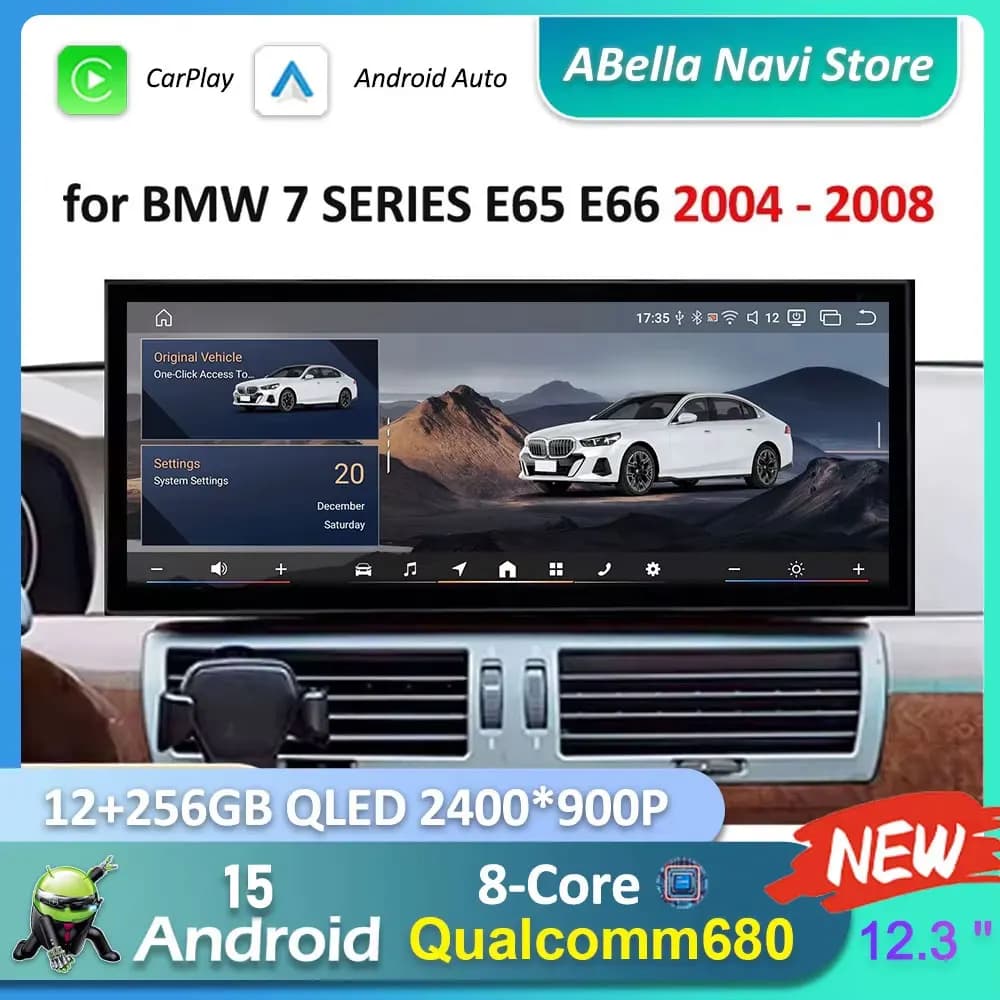 Schermo 12.3'' per BMW Serie 7 E65 E66 2004 - 2008 Sistema CCC Carplay Android 15 Lettore Multimediale per Auto WiFi GPS Navigazione Bluetooth 4G