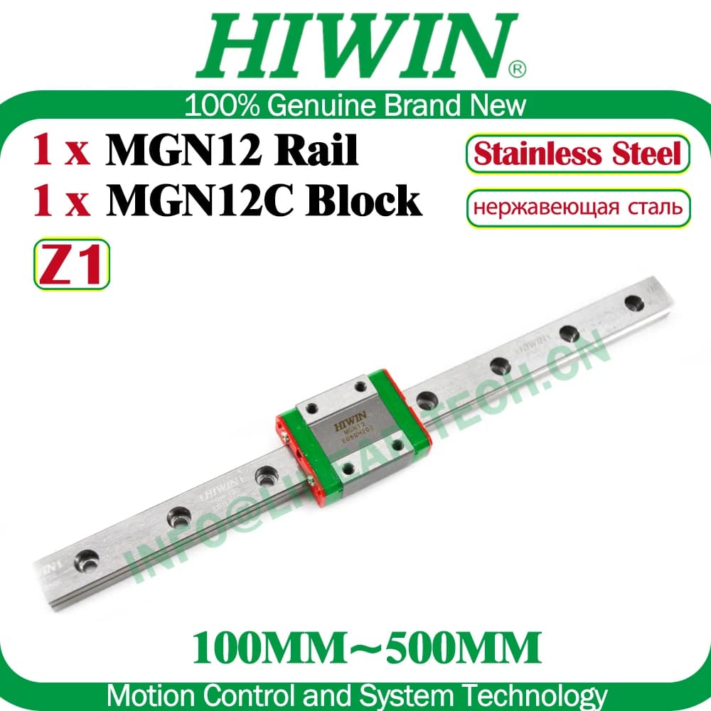 HIWIN MGN12 Z1 Rail MGN12C 100 200 300 400 500MM MGNR12C Guida lineare Blocco carrello Guide lineari in acciaio inossidabile Stampante 3D