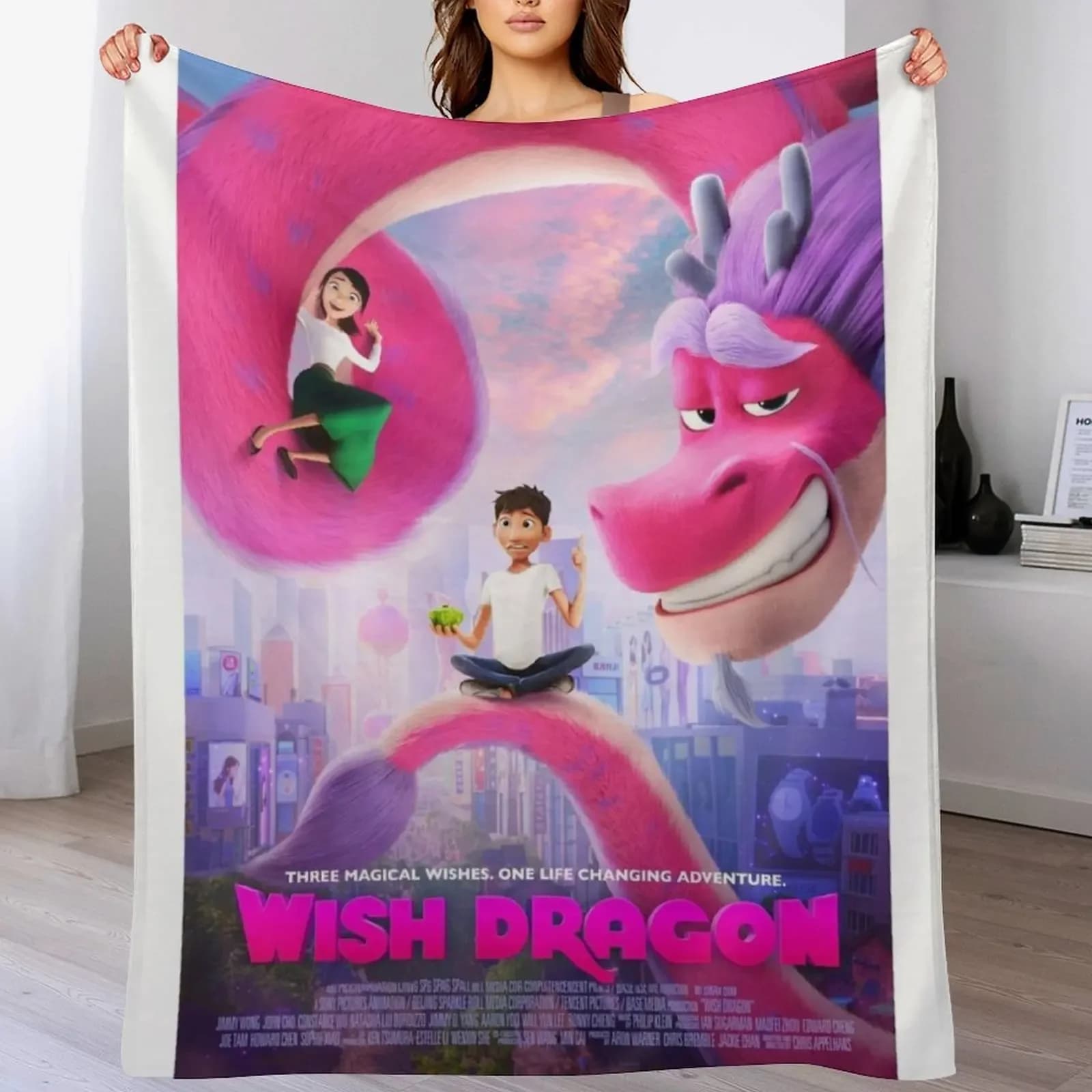 Peasant sleeping bag with pull blanket with dragon of wishes for children's sofa blanket