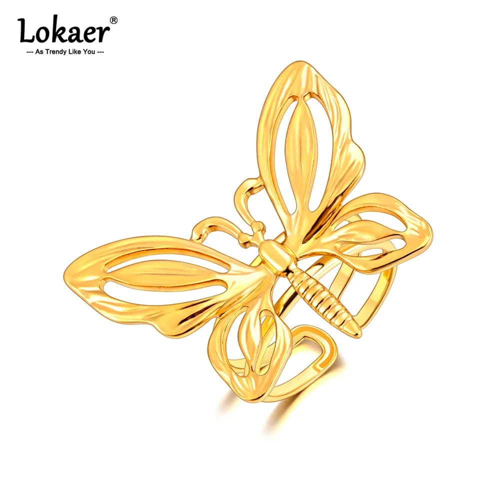 Lokaer anello a farfalla in acciaio inossidabile 316L impermeabile 18K PVD placcato in metallo gioielli da dito di moda muslimah!