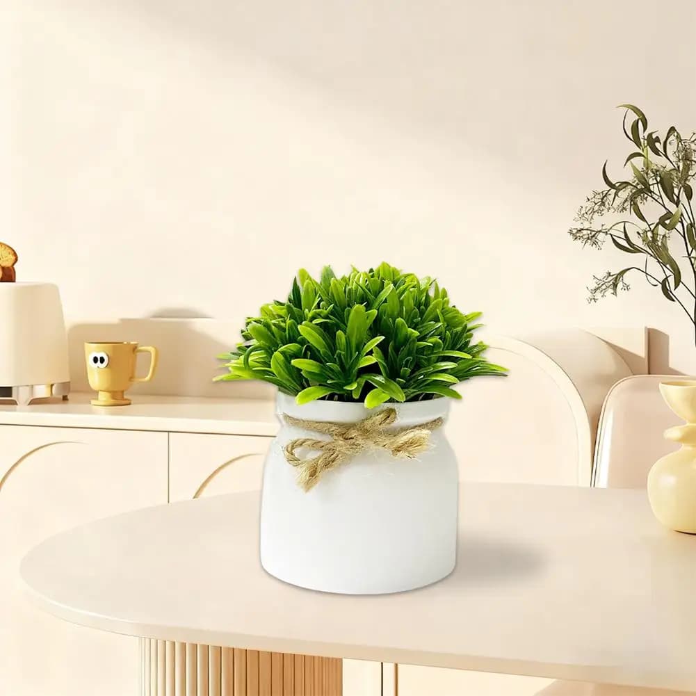 Artificial plants in Hemisphere Vase, Mini Green Plants in Vase for Home and Desk Decoration, Interior and Exterior A7N5