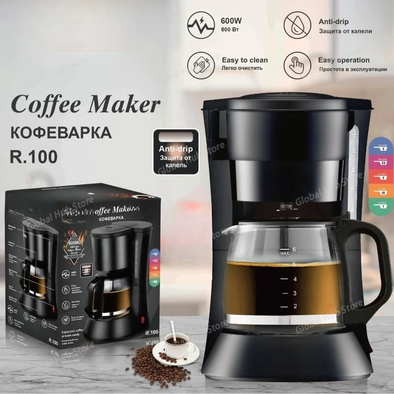 Caffettiera elettrica a goccia, caffettiera compatta con filtro riutilizzabile, piastra riscaldante e caffettiera
