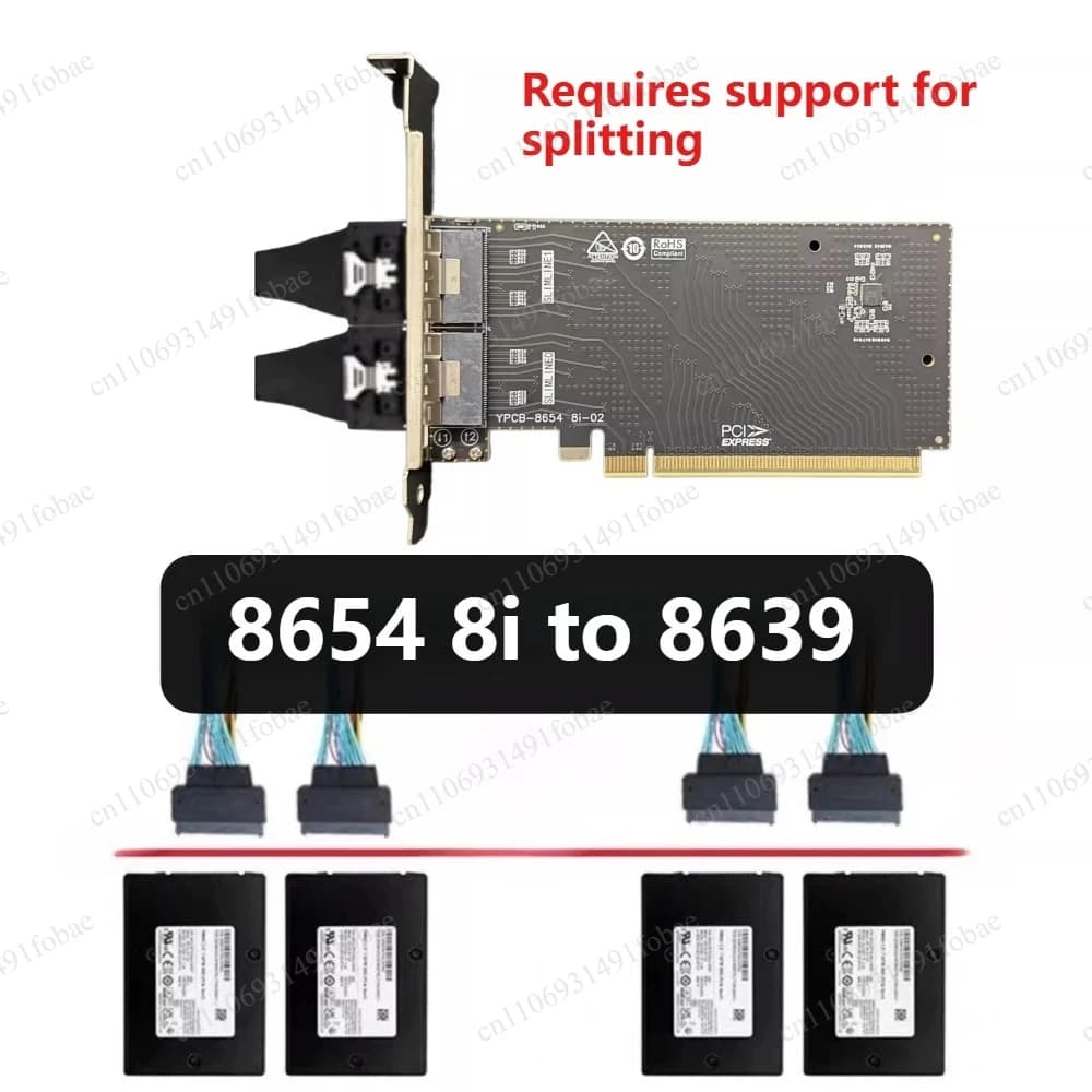 PCIE To SFF-8654 8i Riser Card PCIE Compatible 4.0 / 3.0 SlimSAS 8654 Extension External Solution Adapter Card for SSD GPU