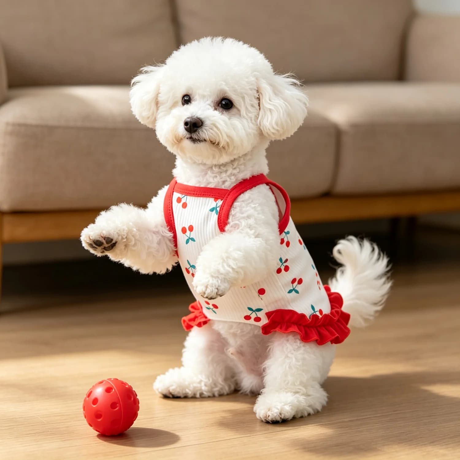 Strawberry Cherry 2 Options Dog Strap Skirt Ruffle Knitted Pet Princess Skirt Suitable for Small and Medium Sized Dog Clothing