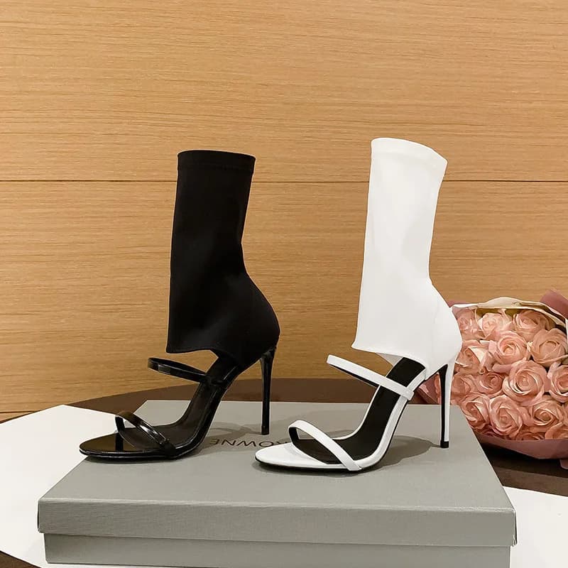 Exquisite sandals for women summer new style temperament simple shoes with heel high niche heels cold heels boots with exposed tip