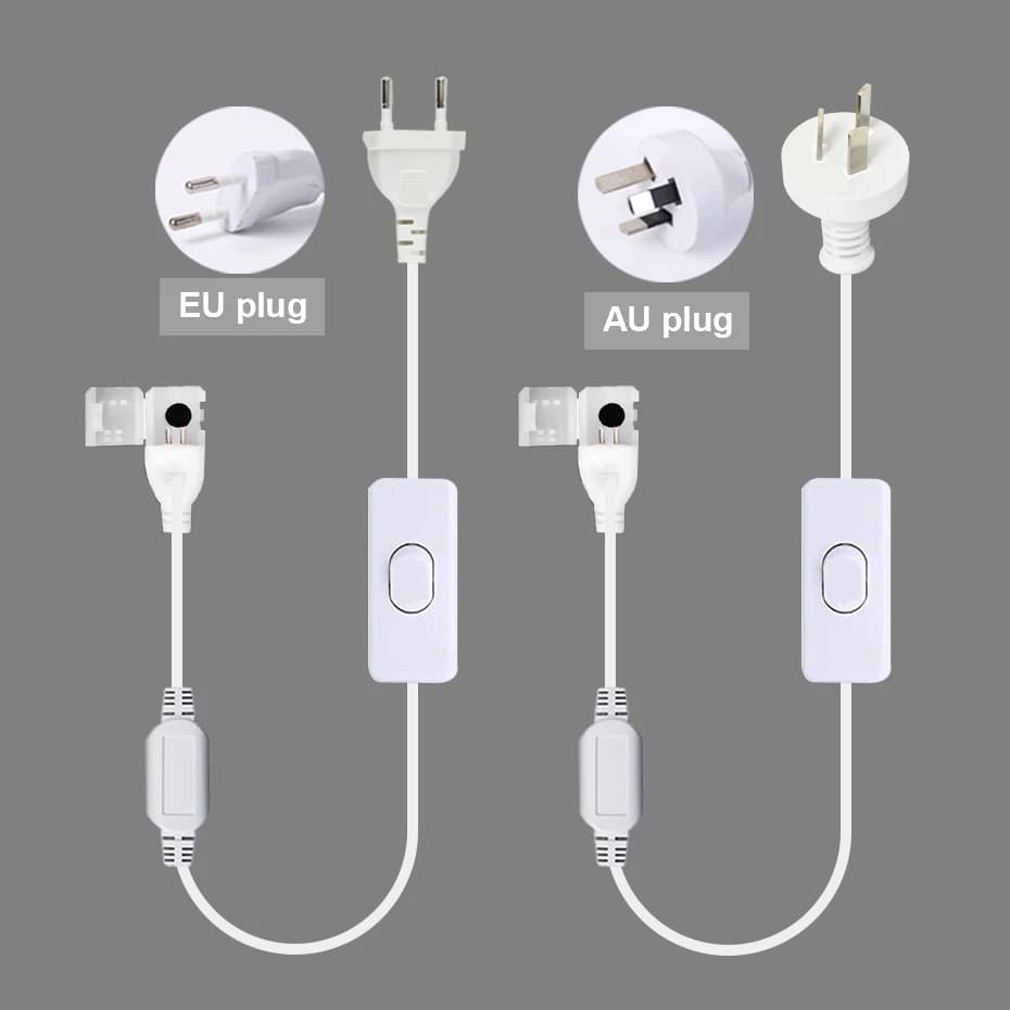 AU EU Power Switch Plug For 220V COB LED Strip Light 288Leds/m 10mm Width Connector Power Supply Plug With ON OFF Switch Cable
