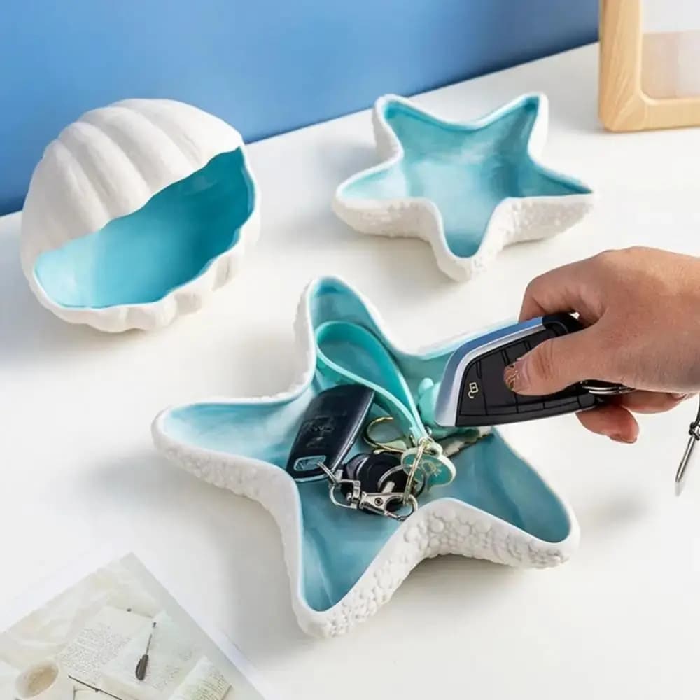 1 pz ceramica stella marina Shell Storage vassoio espositore per gioielli conchiglia piatto portaoggetti orecchini anello scatola artigianato decorazione