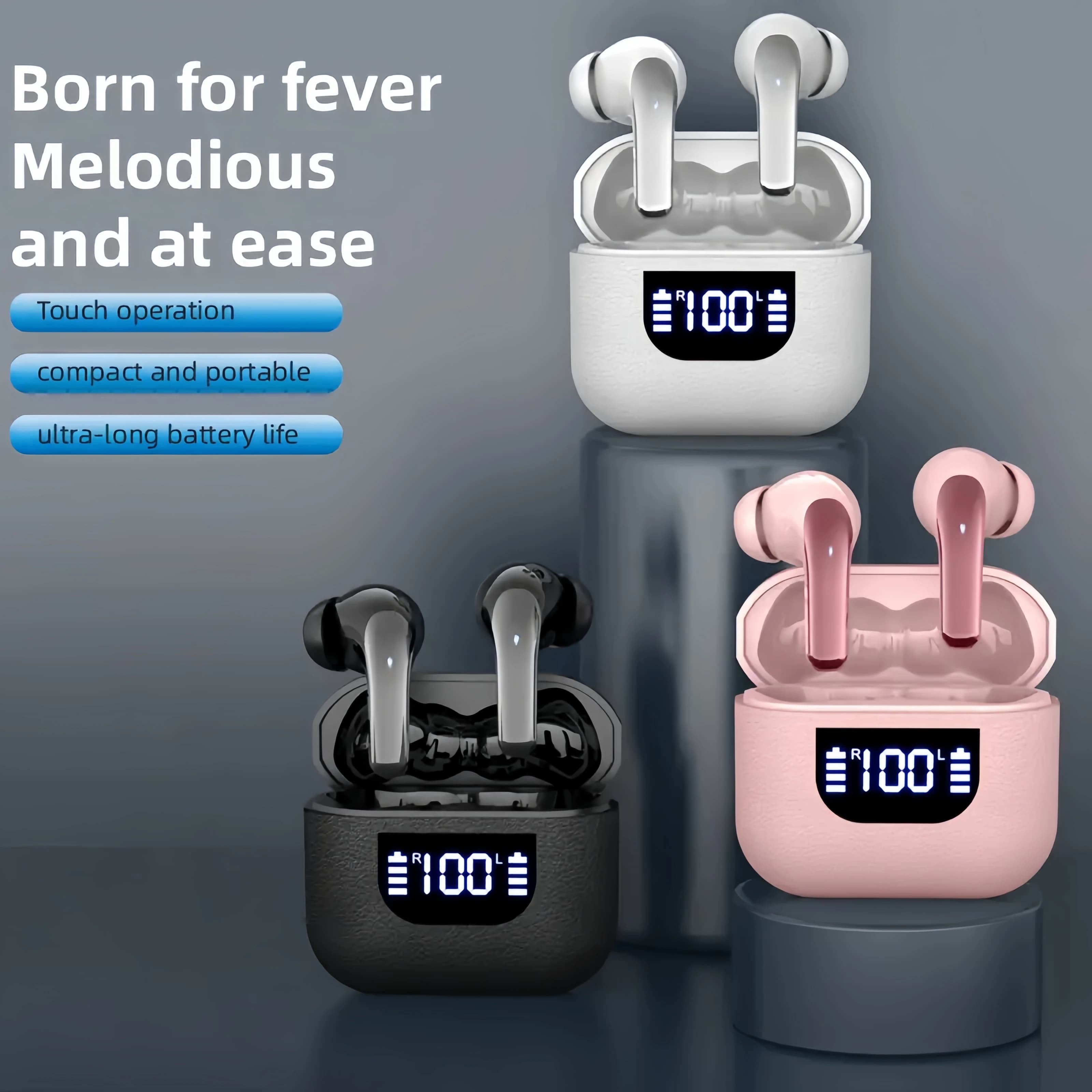 Headphones True Wireless Earbuds 60H Playback Ear Buds with Wireless Charging Case in-Ear Earbuds with Mic